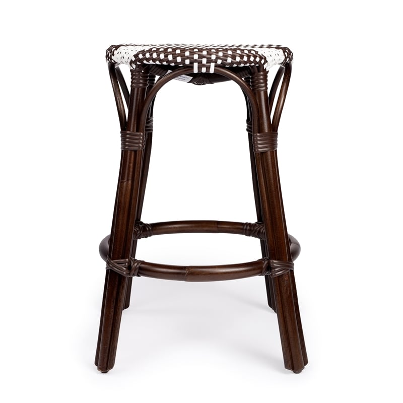 Home Square 2 Piece Rattan Counter Stool Set in Dark Brown and White