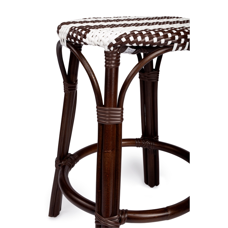 Home Square 2 Piece Rattan Counter Stool Set in Dark Brown and White