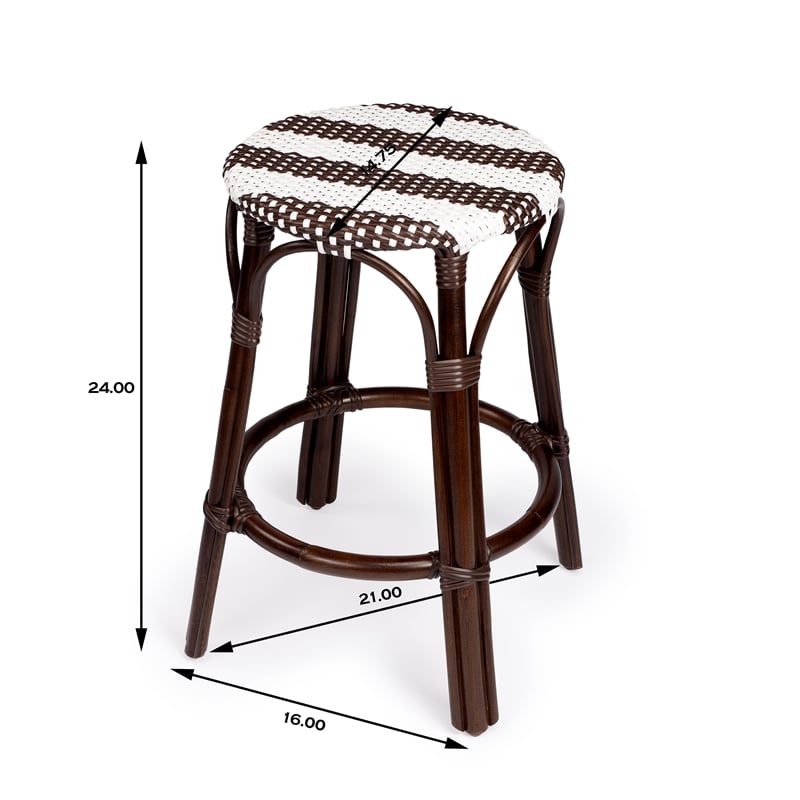 Home Square 3 Piece Rattan Counter Stool Set in Dark Brown and White
