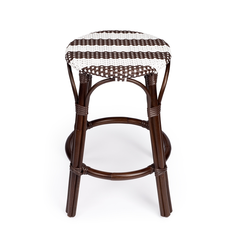 Home Square 3 Piece Rattan Counter Stool Set in Dark Brown and White