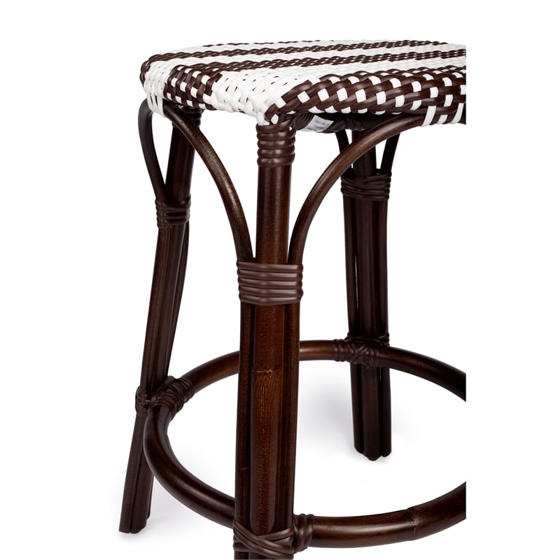 Home Square 3 Piece Rattan Counter Stool Set in Dark Brown and White