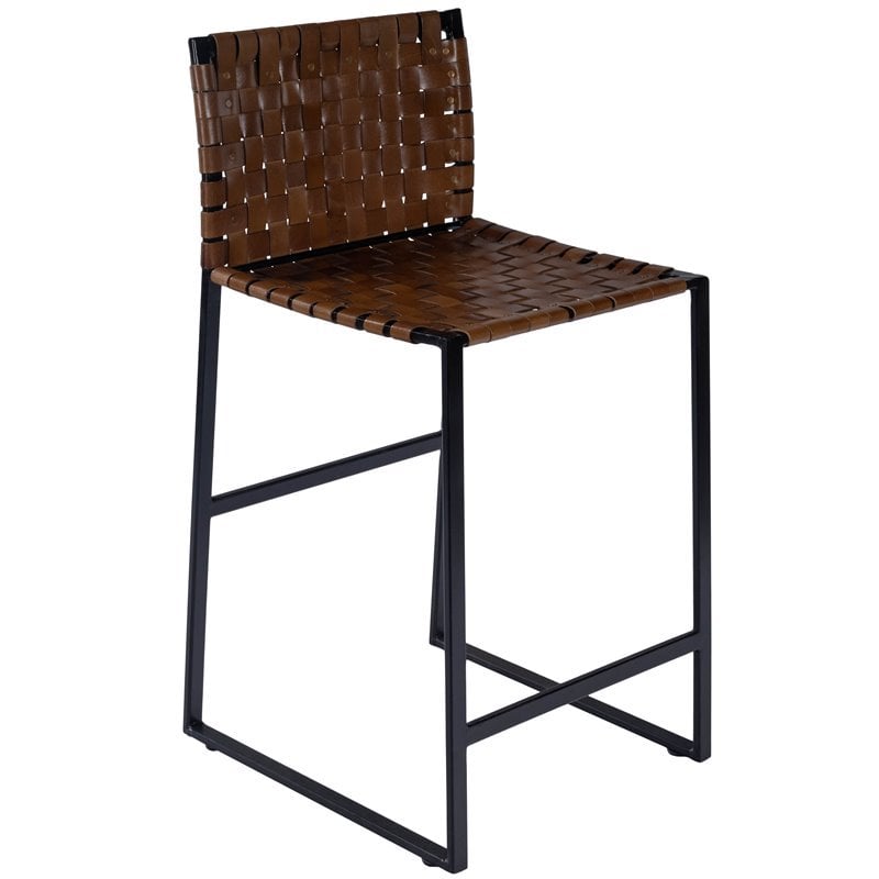 Home Square 2 Piece Urban Woven Leather Counter Stool Set in Brown