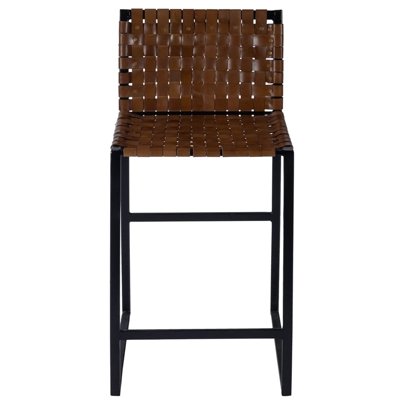 Home Square 2 Piece Urban Woven Leather Counter Stool Set in Brown