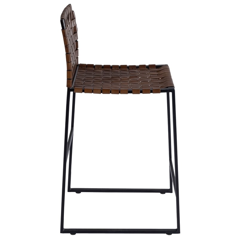 Home Square 2 Piece Urban Woven Leather Counter Stool Set in Brown