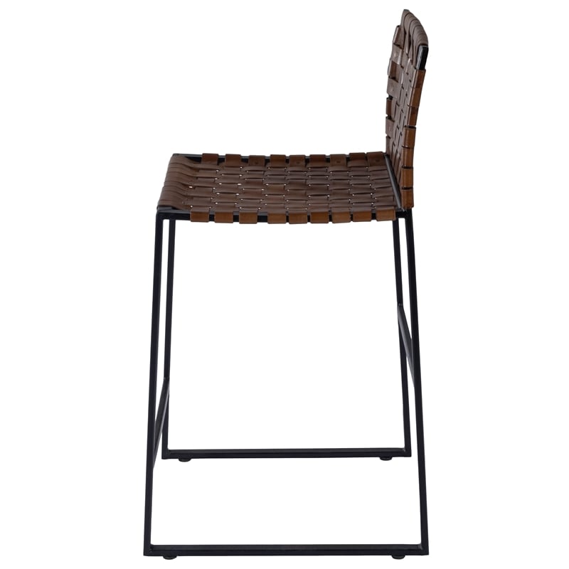 Home Square 2 Piece Urban Woven Leather Counter Stool Set in Brown