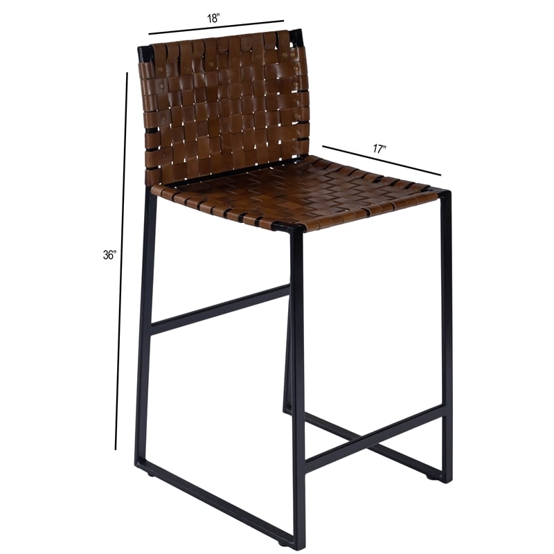 Home Square 2 Piece Urban Woven Leather Counter Stool Set in Brown