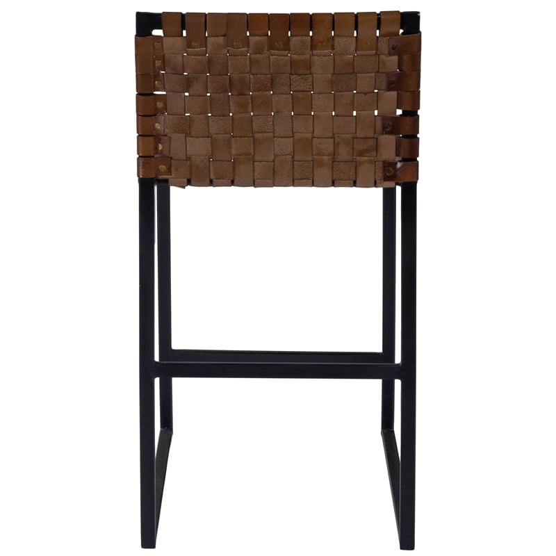 Home Square 3 Piece Urban Woven Leather Counter Stool Set in Brown