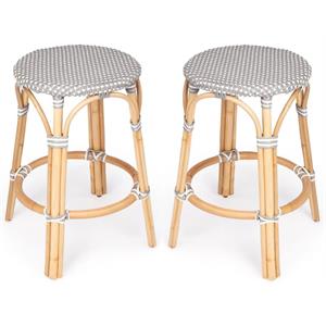 Home Square 2 Piece Rattan Counter Stool Set in Gray and White