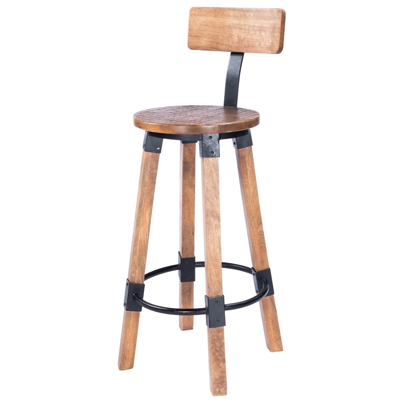 Home Square 2 Piece Mango Wood and Metal Bar Stool Set in Beige