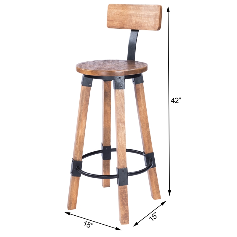 Home Square 2 Piece Mango Wood and Metal Bar Stool Set in Beige