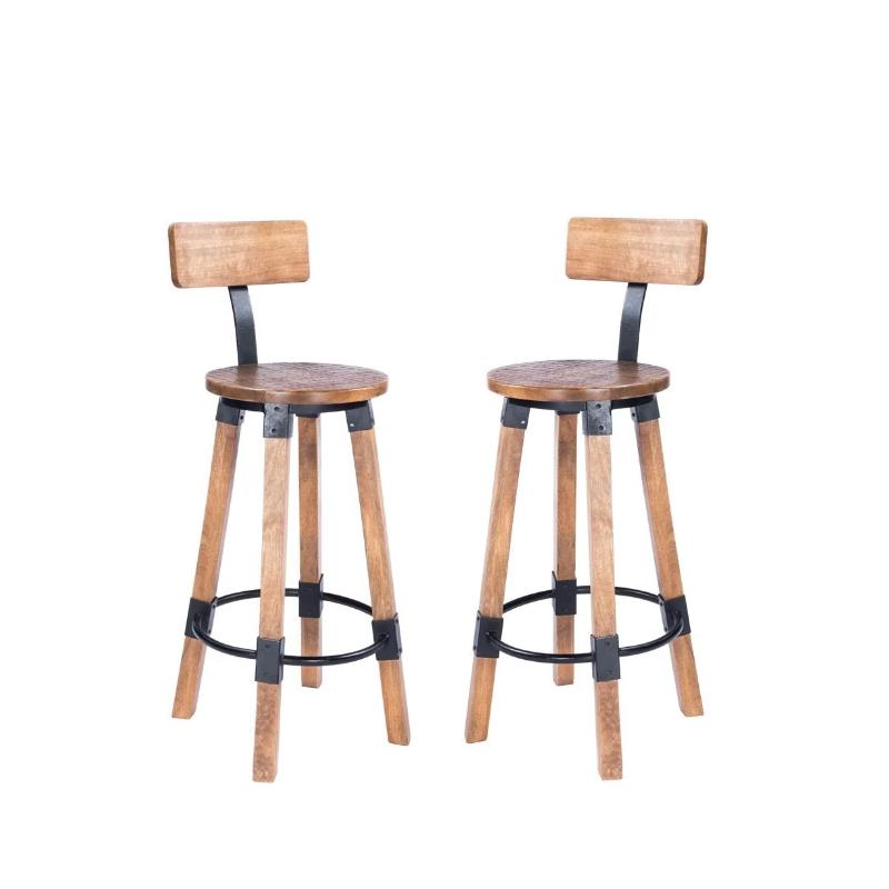 Home Square 2 Piece Mango Wood and Metal Bar Stool Set in Beige