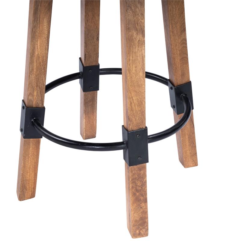Home Square 3 Piece Mango Wood and Metal Bar Stool Set in Beige