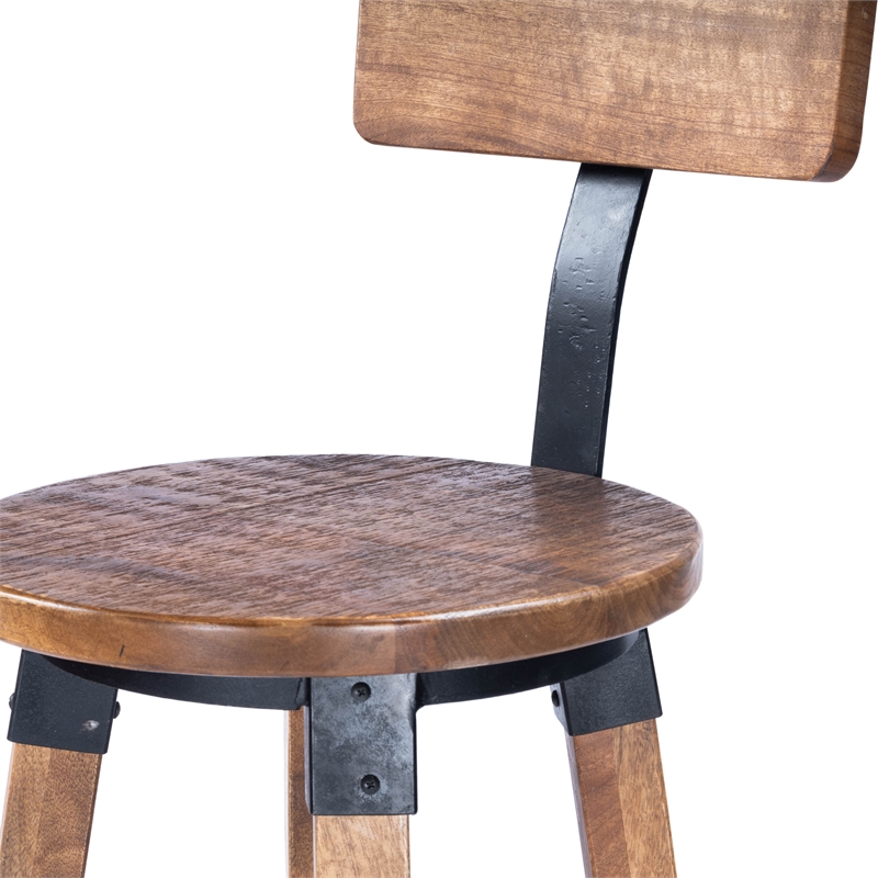 Home Square 3 Piece Mango Wood and Metal Bar Stool Set in Beige