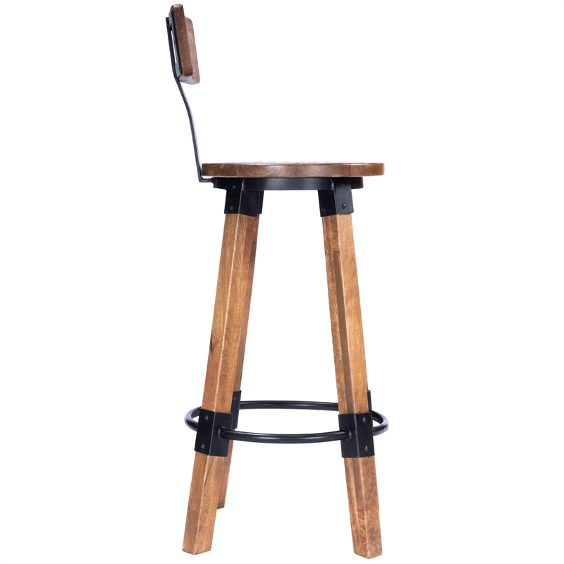 Home Square 3 Piece Mango Wood and Metal Bar Stool Set in Beige