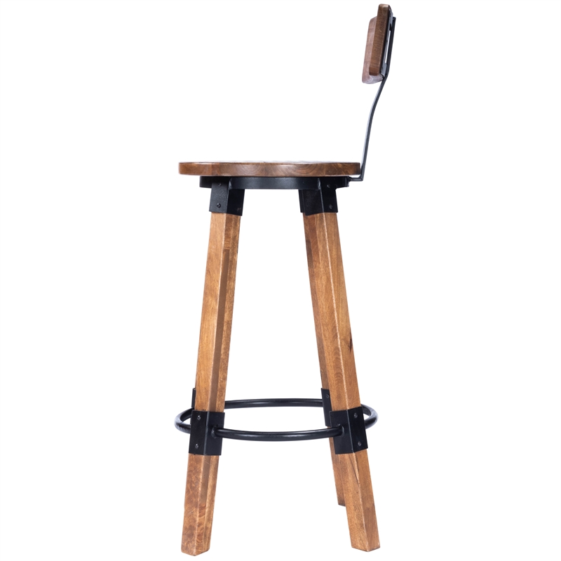 Home Square 3 Piece Mango Wood and Metal Bar Stool Set in Beige