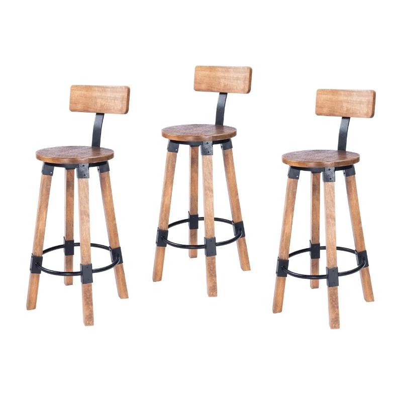 Home Square 3 Piece Mango Wood and Metal Bar Stool Set in Beige