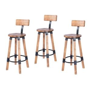 Home Square 3 Piece Mango Wood and Metal Bar Stool Set in Beige