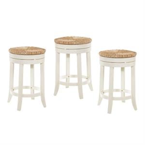 Home Square 3 Piece 24&quot Swivel Rush Seat Counter Stool Set in Antique White