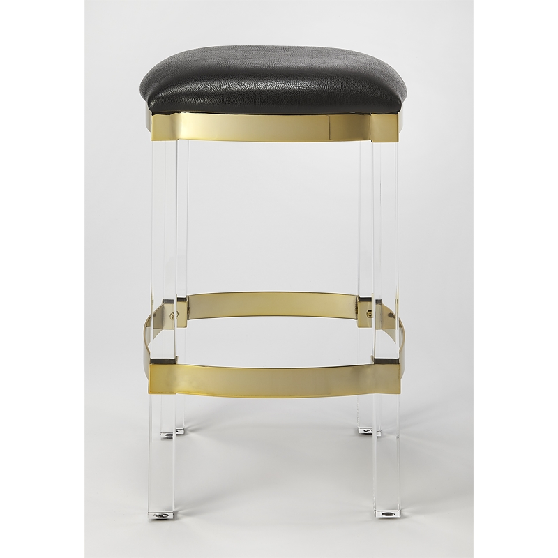 Home Square 2 Piece Acrylic Leather Counter Stool Set in Black