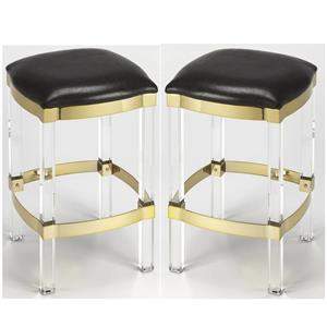 Home Square 2 Piece Acrylic Leather Counter Stool Set in Black