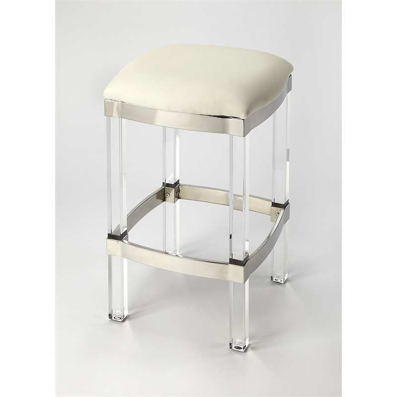 Home Square 3 Piece Acrylic Leather Counter Stool Set in White