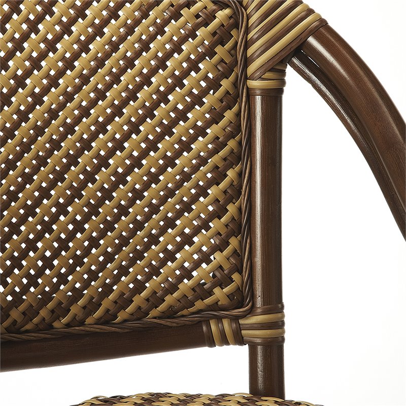 Home Square 2 Piece Wicker Rattan Swivel Bar Stool Set in Brown