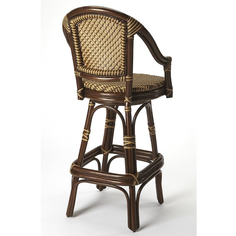 Home Square 2 Piece Wicker Rattan Swivel Bar Stool Set in Brown