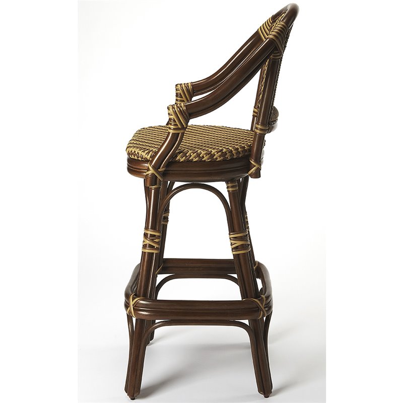 Home Square 2 Piece Wicker Rattan Swivel Bar Stool Set in Brown
