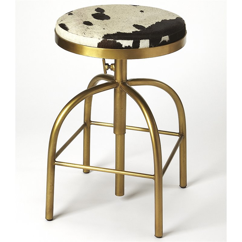 Home Square 2 Piece Adjustable Bar Stool Set in Black and Gold