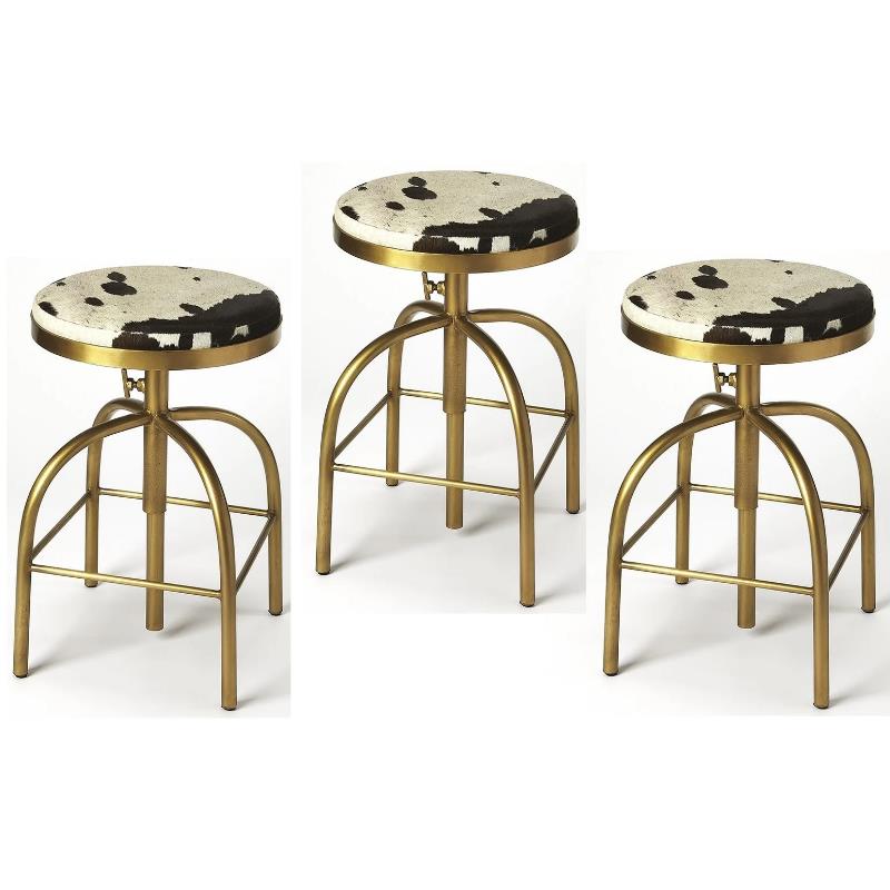Home Square 3 Piece Adjustable Bar Stool Set in Black and Gold