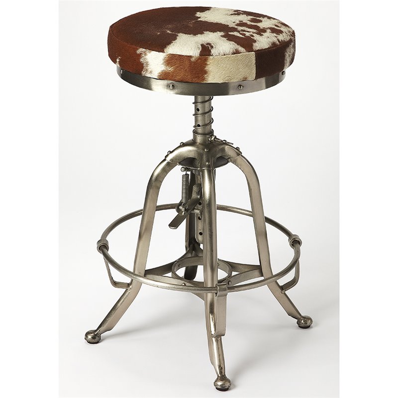 Home Square 2 Piece Adjustable Bar Stool Set in Brown and Silver