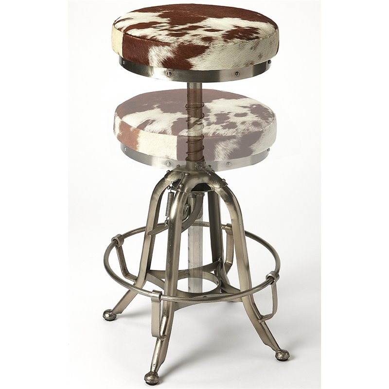 Home Square 2 Piece Adjustable Bar Stool Set in Brown and Silver