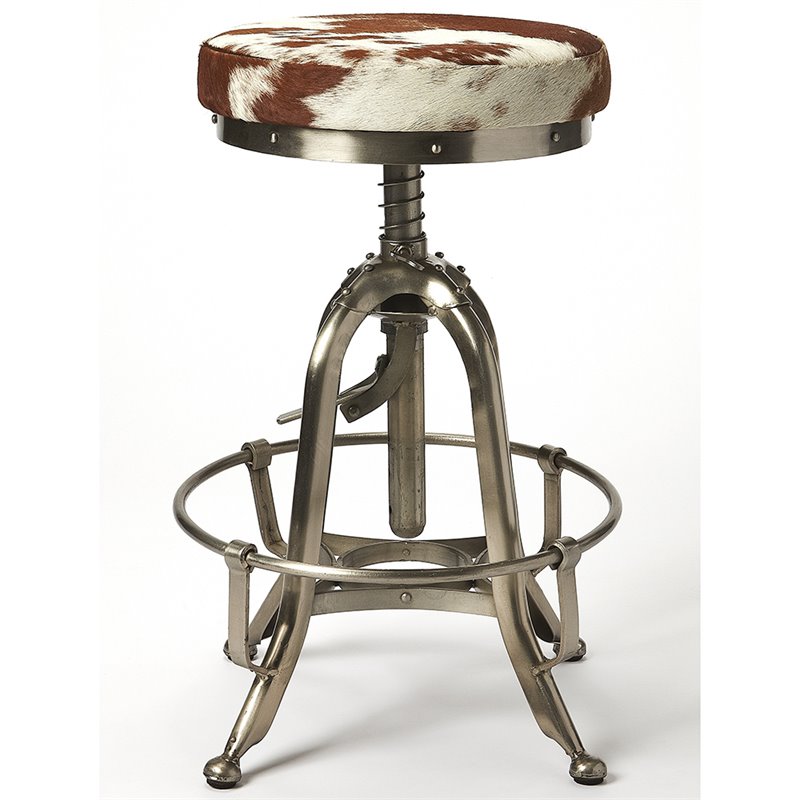 Home Square 2 Piece Adjustable Bar Stool Set in Brown and Silver