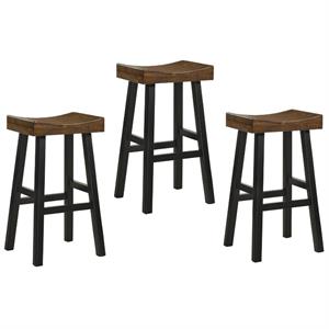 Home Square 3 Piece 30&quot Wood Bar Stool Set in Elm and Black