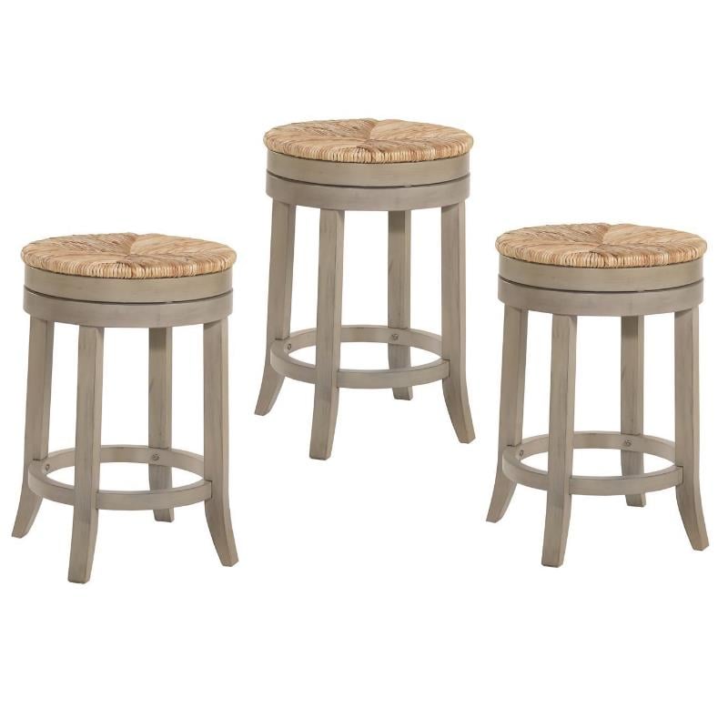 Home Square 3 Piece Swivel Rush Seat Counter Stool Set in Weathered Gray
