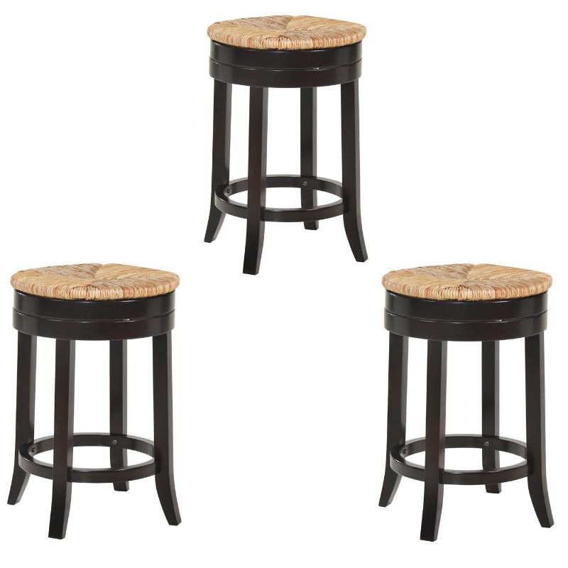 Home Square 3 Piece Swivel Rush Seat Counter Stool Set in Espresso