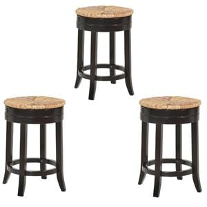 Home Square 3 Piece Swivel Rush Seat Counter Stool Set in Espresso