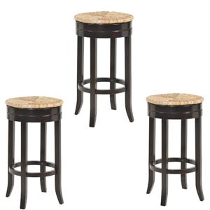 Home Square 3 Piece Swivel Rush Seat Bar Stool Set in Espresso