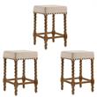 Home Square 3 Piece Linen Counter Stool Set with Wood Base in Natural Oak
