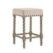 Home Square 2 Piece Linen Counter Stool Set with Wood Base in Weathered Gray