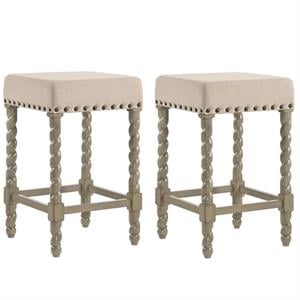 Home Square 2 Piece Linen Counter Stool Set with Wood Base in Weathered Gray