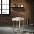 Home Square 3 Piece Linen Counter Stool Set with Wood Base in Weathered Gray