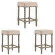 Home Square 3 Piece Linen Counter Stool Set with Wood Base in Weathered Gray