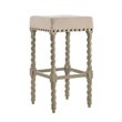 Home Square 2 Piece Linen Bar Stool Set with Wood Base in Weathered Gray