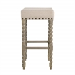 Home Square 2 Piece Linen Bar Stool Set with Wood Base in Weathered Gray
