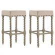 Home Square 2 Piece Linen Bar Stool Set with Wood Base in Weathered Gray