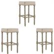 Home Square 3 Piece Linen Bar Stool Set with Wood Base in Weathered Gray