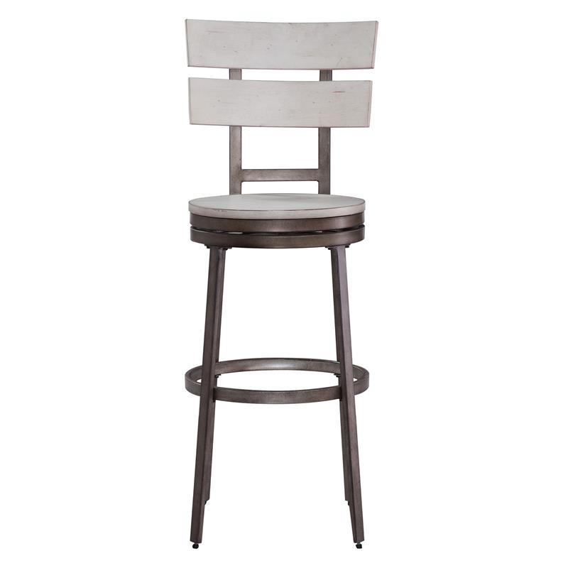 Home Square 3 Piece Metal Swivel Bar Stool Set in Distressed White
