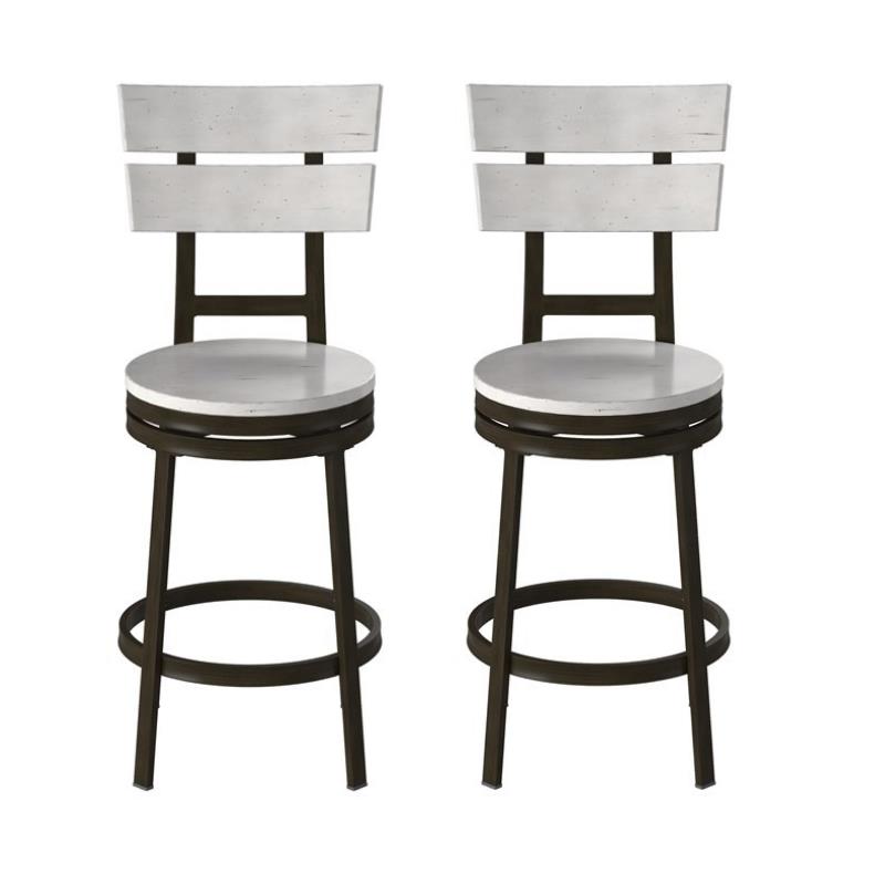 Home Square 2 Piece Metal Swivel Counter Stool Set in Distressed White