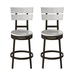 Home Square 2 Piece Metal Swivel Counter Stool Set in Distressed White